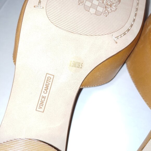 Vince Camuto Ladea Slip On Leather Buckle Sandals Golden Walnut Brown Sz 8.5 - Picture 9 of 10